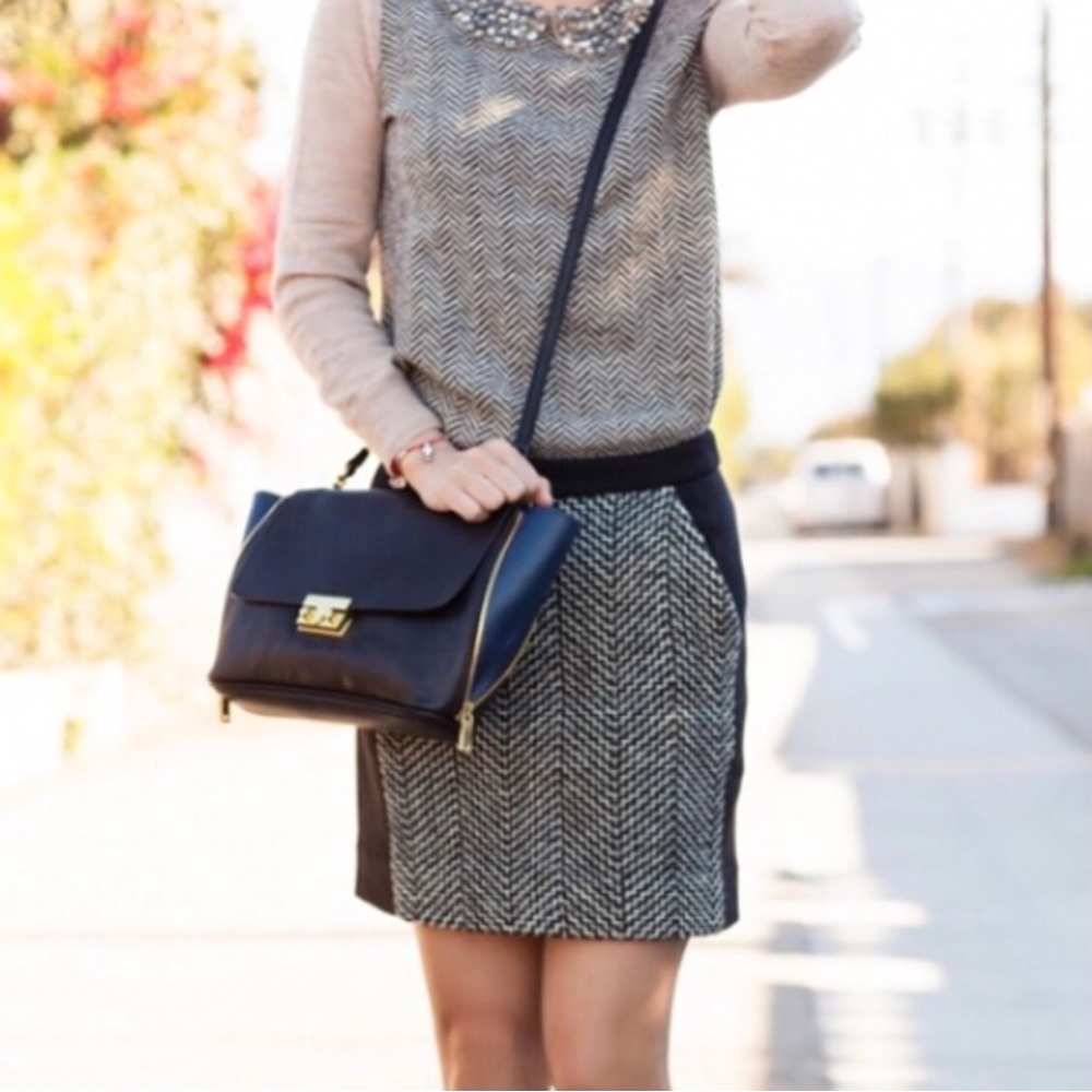 J. Crew Factory Black Wool Chevron Tweed Mini Skirt Size 4